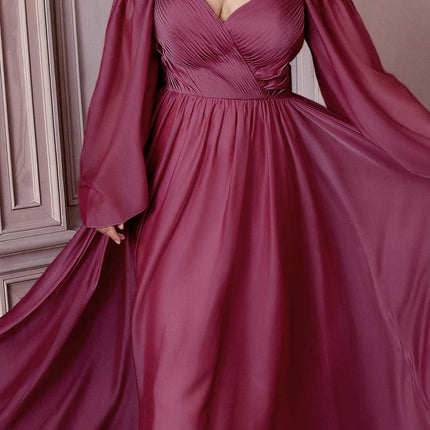 Cinderella Divine CD243C Long Sleeve A-Line Chiffon Dress