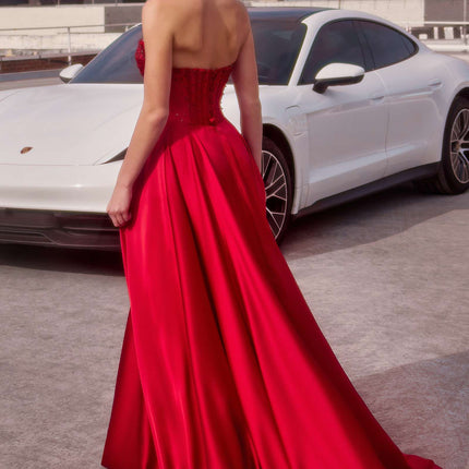 Ladivine CD297 Dress Strapless Beaded Satin A-Line Prom Gown