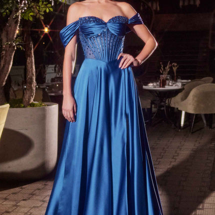 Ladivine CD297 Dress Strapless Beaded Satin A-Line Prom Gown