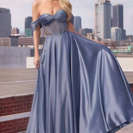 Ladivine CD297 Dress Strapless Beaded Satin A-Line Prom Gown