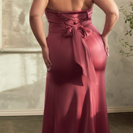 Ladivine CD326 Long Strapless Soft Satin Dress Boned Bodice