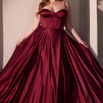 Ladivine CD337C Long A-Line Slit Satin Bustier Prom Dress