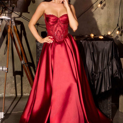 Ladivine CD389 Long A-Line Mikado Skirt Strapless Formal Dress