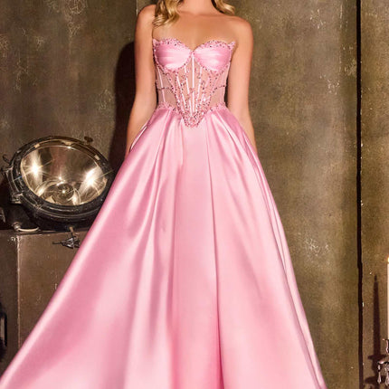 Ladivine CD389 Long A-Line Mikado Skirt Strapless Formal Dress