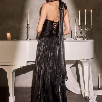 Ladivine CD412 Elegant Plunging Halter Flowing A-Line Gown