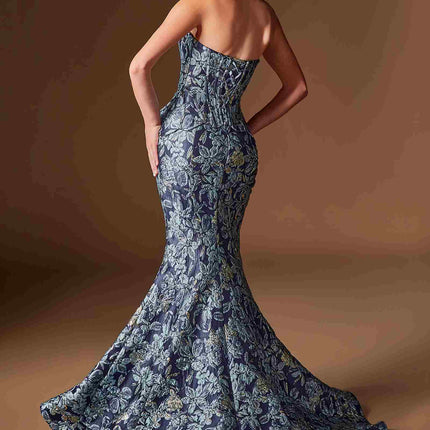 Ladivine CD655 Luxurious Floral Jacquard Fitted Mermaid Gown