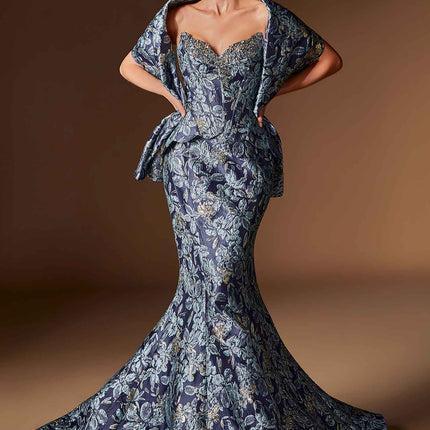 Ladivine CD655 Luxurious Floral Jacquard Fitted Mermaid Gown