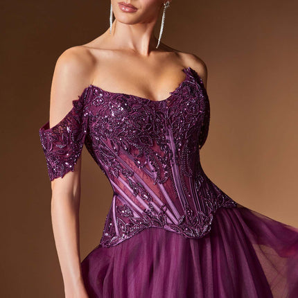 Ladivine CD657 Off the Shoulder A-line Ballgown Tulle Dress