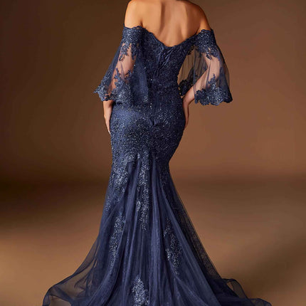 Ladivine CD659 Off the Shoulder Bell Sleeves Fitted Mermaid Gown