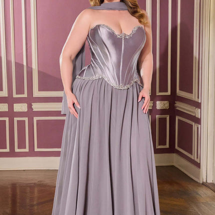Ladivine CD668C Sculpted Satin Corset Bodice A-Line Plus Size Ball Gown