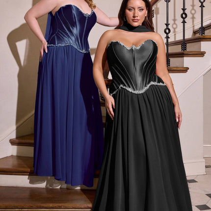 Ladivine CD668C Sculpted Satin Corset Bodice A-Line Plus Size Ball Gown