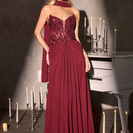 Ladivine CD673 Captivating Strapless Flowy A-Line Gown