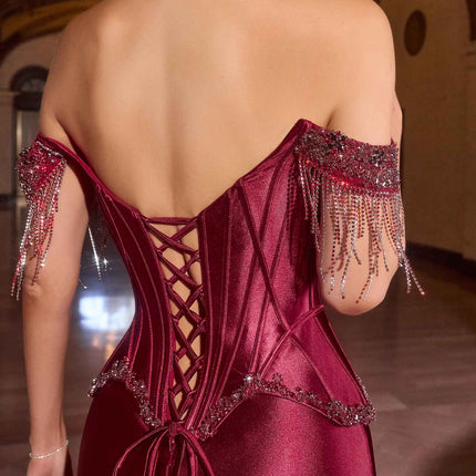 Ladivine CD688 Luxurious Stretch Satin Off Shoulder Fitted Evening Gown