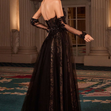 Ladivine CD717 Strapless A-Line Gown Lace Applique Tulle Skirt