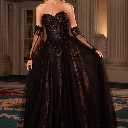 Ladivine CD717 Strapless A-Line Gown Lace Applique Tulle Skirt