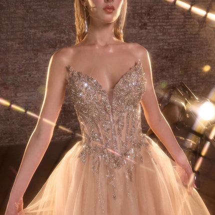 Ladivine CD721 Strapless A-Line Sweetheart Corset Bodice Formal Dress