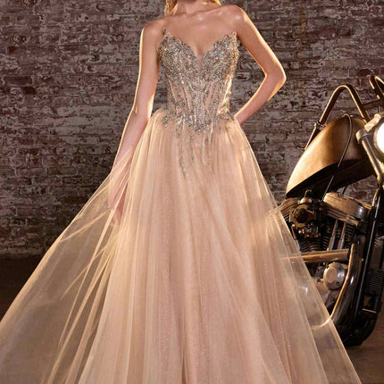 Ladivine CD721 Strapless A-Line Sweetheart Corset Bodice Formal Dress