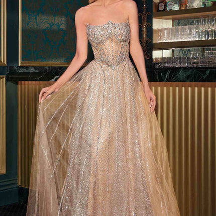 Ladivine CD724 Glitter A-Line Gown Strapless Sweetheart Crystal Beaded