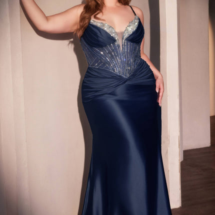 Ladivine CD752C Dress Fitted Satin Embellished Plus Size Gown