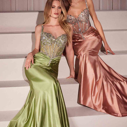 Ladivine CD757 Dress Crystal Embellished Fitted Satin Gown