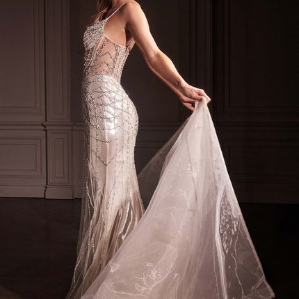 Ladivine CD763 Fit & Flare Crystal Embellished Gown & Overskirt