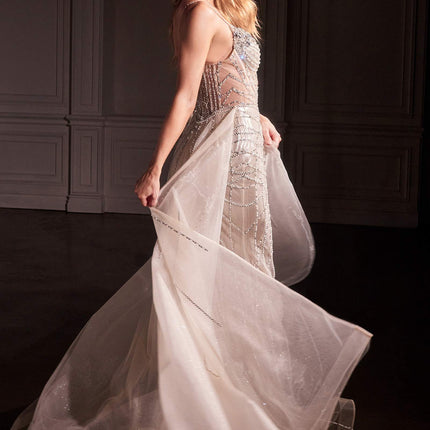 Ladivine CD763 Fit & Flare Crystal Embellished Gown & Overskirt