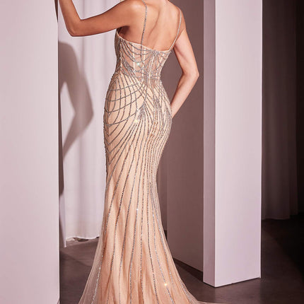 Ladivine CD766 Dress Fitted Pearl & Crystal Prom Gown