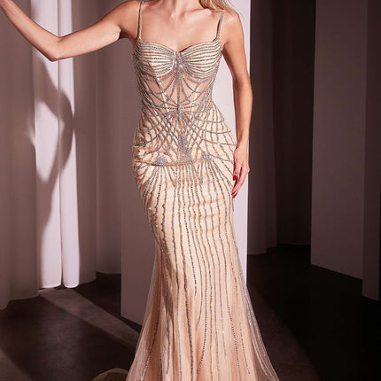 Ladivine CD766 Dress Fitted Pearl & Crystal Prom Gown