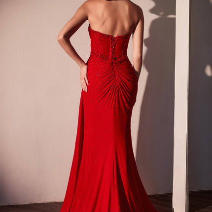 Ladivine CD770 Fitted Strapless Stretch Net Rhinestone Scattered Dress