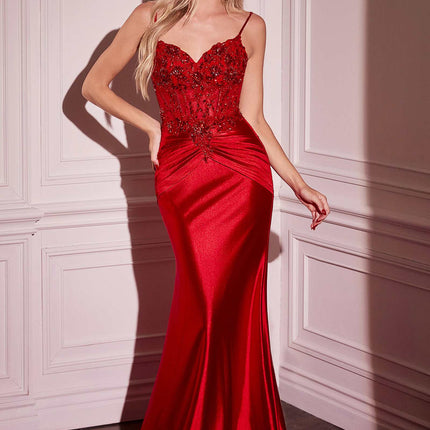 Ladivine CD776 Dress Fitted Satin and Lace Embellished Gown