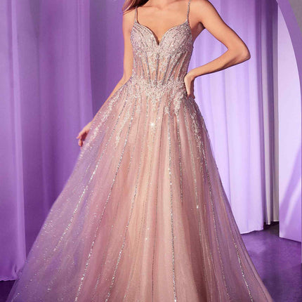 Ladivine CD786 Dress Crystal Embellished A-Line Tulle Gown