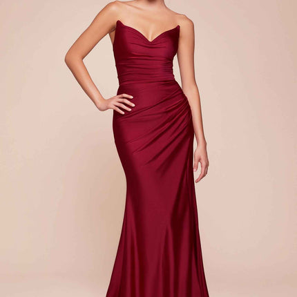 Ladivine CD791 Dress Strapless Stretch Satin Fitted Gown with Slit