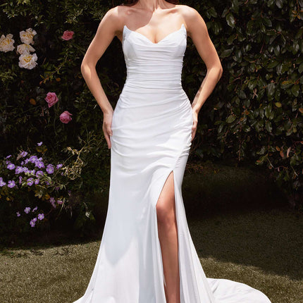 Ladivine CD791W Wedding Dress Strapless Stretch Satin Bridal Gown