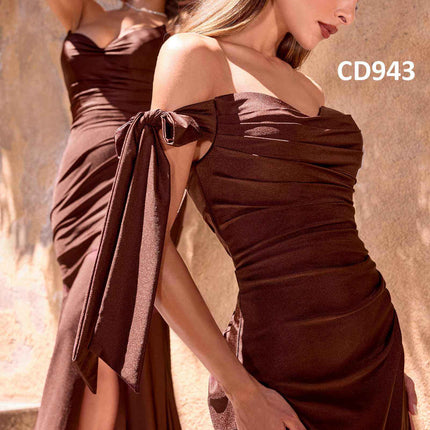 CLEARANCE - Ladivine CD791 Dress Strapless Stretch Satin Fitted Dusty Rose Gown (Size 8)