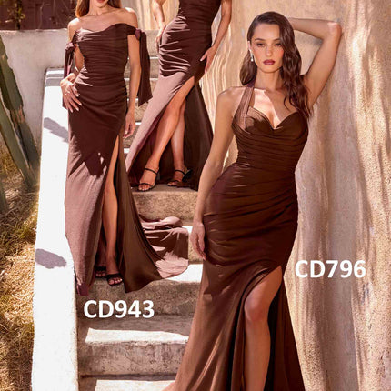 Ladivine CD943 Fitted Stretch Jersey Long Formal Dress Off Shoulder