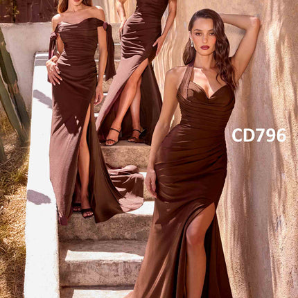 CLEARANCE - Ladivine CD791 Dress Strapless Stretch Satin Fitted Dusty Rose Gown (Size 8)