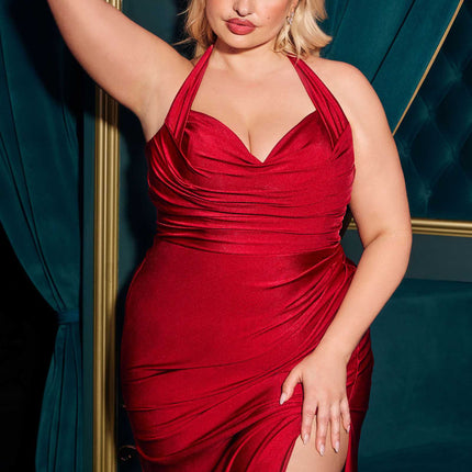 Ladivine CD796C Dress Stretch Satin Halter Fitted Curve Gown