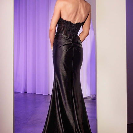 Ladivine CD797 Dress Satin Strapless Gown With Lace Detailing