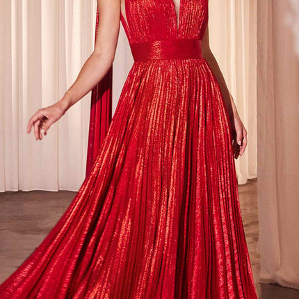 Ladivine CD802 Metallic Pleated A-Line Gown Cape Sash