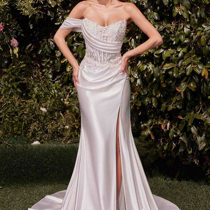CLEARANCE - Ladivine CD804W Dress Lace Satin Fit & Flare Bridal Gown (Size 16)