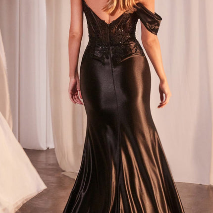 Ladivine CD804 Off Shoulder Lace & Satin Fit & Flare Prom Gown