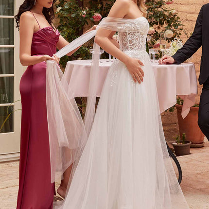 Ladivine CD827W Long Convertible Tulle Strap A-Line Wedding Ball Gown