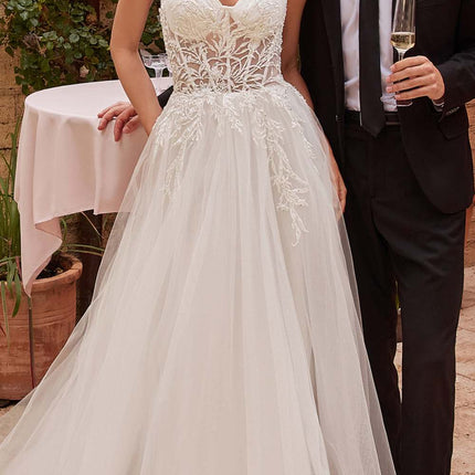 Ladivine CD827W Long Convertible Tulle Strap A-Line Wedding Ball Gown