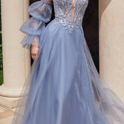 Ladivine CD830 Long Strapless Ball Gown with Removable Sleeves