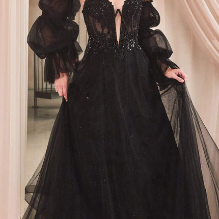 Ladivine CD830 Long Strapless Ball Gown with Removable Sleeves