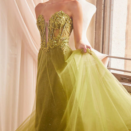 Ladivine CD830 Long Strapless Ball Gown with Removable Sleeves