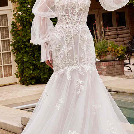 Ladivine CD858W Long Strapless Mermaid Dress Removable Sleeves