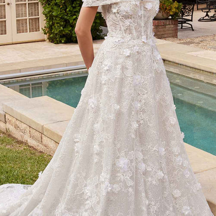 Ladivine CD860W Long Chapel Train Strapless A-Line Bridal Gown Removable Shawl