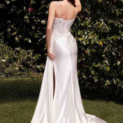 Ladivine CD868W Long Fitted Satin & Lace Bridal Dress