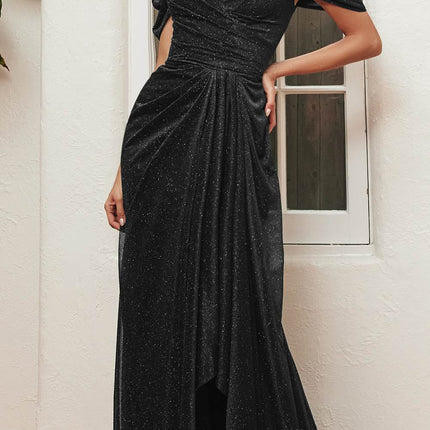 Ladivine CD878 Floor Length Off the Shoulder Glitter Gown